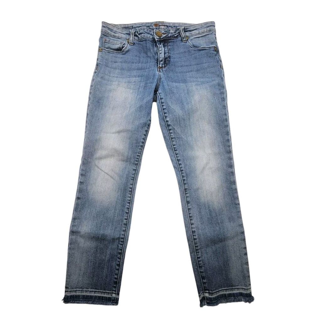 KUT from the Kloth Jeans Straight Ankle Medium Wash Raw Hem Mid Rise Womens 6